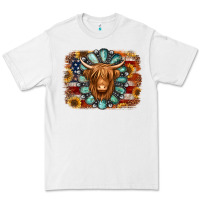 White american flag sunflowers highland cow turquoise background Premium Tee - Jasminsmagicworld