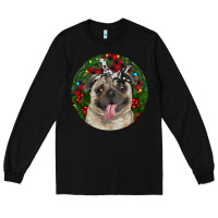 Black Christmas Pug With Buffalo Plaid Long Sleeve Tee - RanaPortraitStore