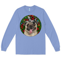 Colony Blue Christmas Pug With Buffalo Plaid Long Sleeve Tee - RanaPortraitStore