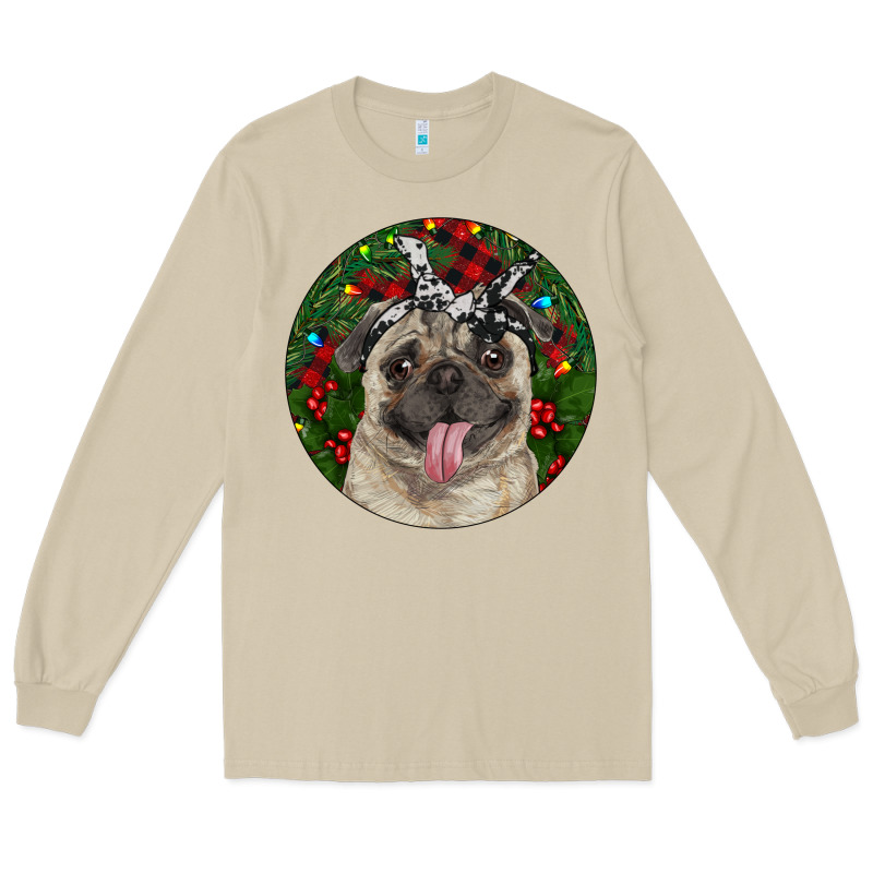 Christmas Pug With Buffalo Plaid Long Sleeve Tee by RanaPortraitStore | Teevron