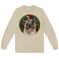 Mushroom Christmas Pug With Buffalo Plaid Long Sleeve Tee - RanaPortraitStore