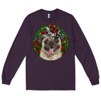 Plum Christmas Pug With Buffalo Plaid Long Sleeve Tee - RanaPortraitStore