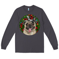 Smoke Christmas Pug With Buffalo Plaid Long Sleeve Tee - RanaPortraitStore