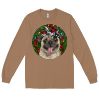 Toasted Coconut Christmas Pug With Buffalo Plaid Long Sleeve Tee - RanaPortraitStore