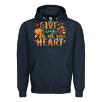 Navy give thanks with all your heart Zipper Hoodie - CowGirlArtShop