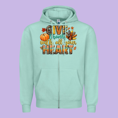 Give Thanks With All Your Heart Zipper Hoodie Designed By Cowgirlartshop