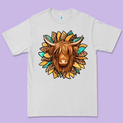 Highland Cow Turquoise Sunflower Premium Tee Designed By Jasminsmagicworld