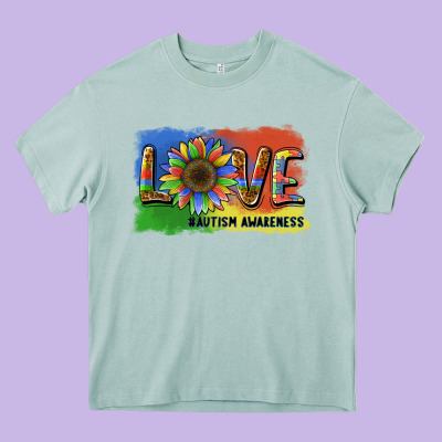 Sunflower Love Autism Awareness Heavy Core Tee Designed By Barkaloodesign