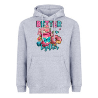 Heather Grey better together donut and coffee valentines day Heavyweight Hoodie - OliviaCreatesArt