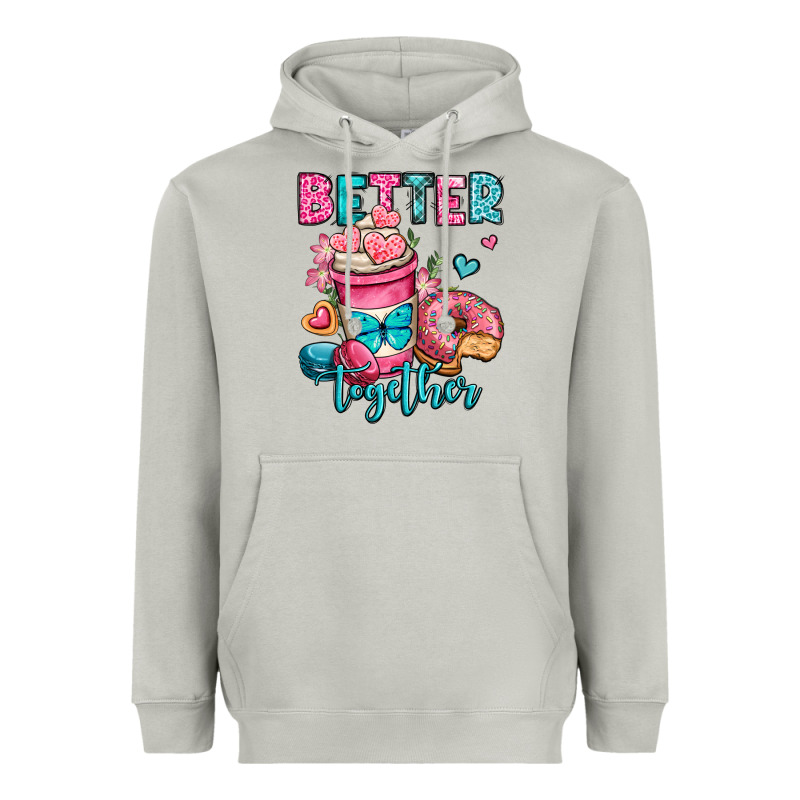 Better Together Donut And Coffee Valentines Day Heavyweight Hoodie by OliviaCreatesArt | Teevron