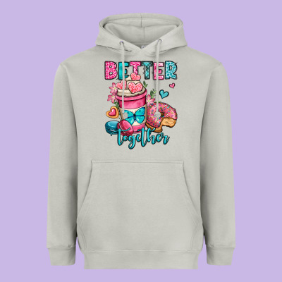 Better Together Donut And Coffee Valentines Day Heavyweight Hoodie Designed By Oliviacreatesart