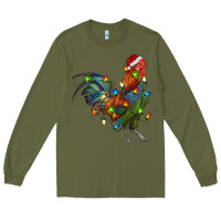 Army Green Christmas Lights Rooster Long Sleeve Tee - RanaPortraitStore