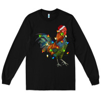 Black Christmas Lights Rooster Long Sleeve Tee - RanaPortraitStore