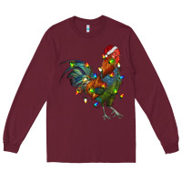 Burgundy Christmas Lights Rooster Long Sleeve Tee - RanaPortraitStore