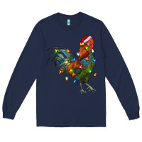 Navy Christmas Lights Rooster Long Sleeve Tee - RanaPortraitStore