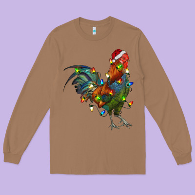 Christmas Lights Rooster Long Sleeve Tee Designed By Ranaportraitstore