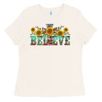 Bone western believe sunflowers flowers Ladies Tee - BarkalooDesign
