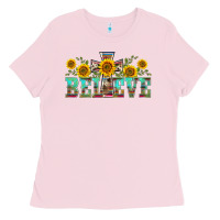 Bubblegum Pink western believe sunflowers flowers Ladies Tee - BarkalooDesign
