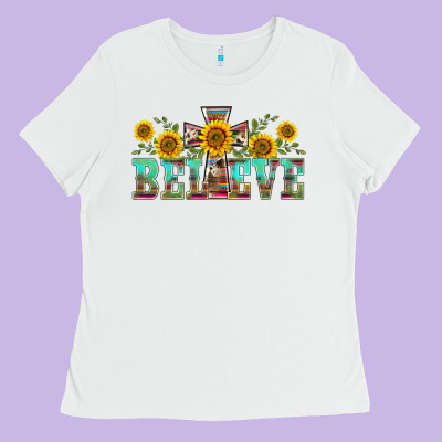 Western Believe Sunflowers Flowers Ladies Tee Designed By Barkaloodesign