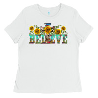 White western believe sunflowers flowers Ladies Tee - BarkalooDesign