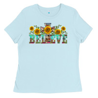 Baby Blue western believe sunflowers flowers Ladies Tee - BarkalooDesign