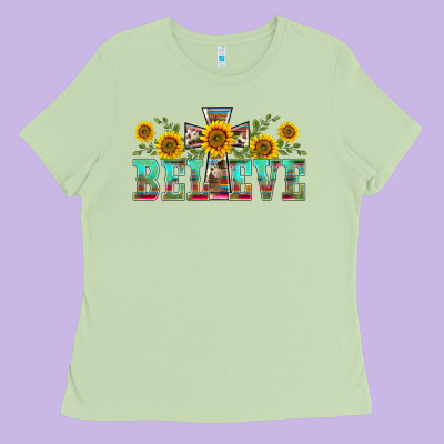 Western Believe Sunflowers Flowers Ladies Tee Designed By Barkaloodesign