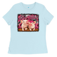 Baby Blue be mine valentine's day pigs Ladies Tee - Jasminsmagicworld