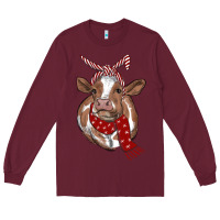 Burgundy Christmas Heifer With Scarf Long Sleeve Tee - RanaPortraitStore