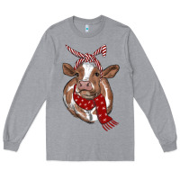 Heather Grey Christmas Heifer With Scarf Long Sleeve Tee - RanaPortraitStore