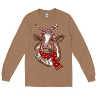 Toasted Coconut Christmas Heifer With Scarf Long Sleeve Tee - RanaPortraitStore