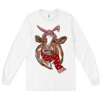 White Christmas Heifer With Scarf Long Sleeve Tee - RanaPortraitStore