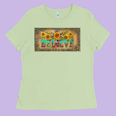 Western Believe Leopard Aztek License Plate Template Ladies Tee Designed By Barkaloodesign