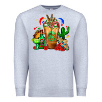 Heather Grey Mexican Cold Drink With Cactus Sombrero And Tequil Premium Sweatshirt - FaDigitalArtStudio