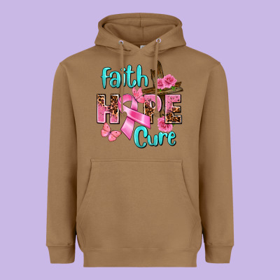 Faith Hope Cure Breast Cancer Heavyweight Hoodie Designed By Fadigitalartstudio