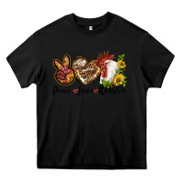 Black Peace Love Rooster With Sunflower Heavy Core Tee - LillyAllenDesigns