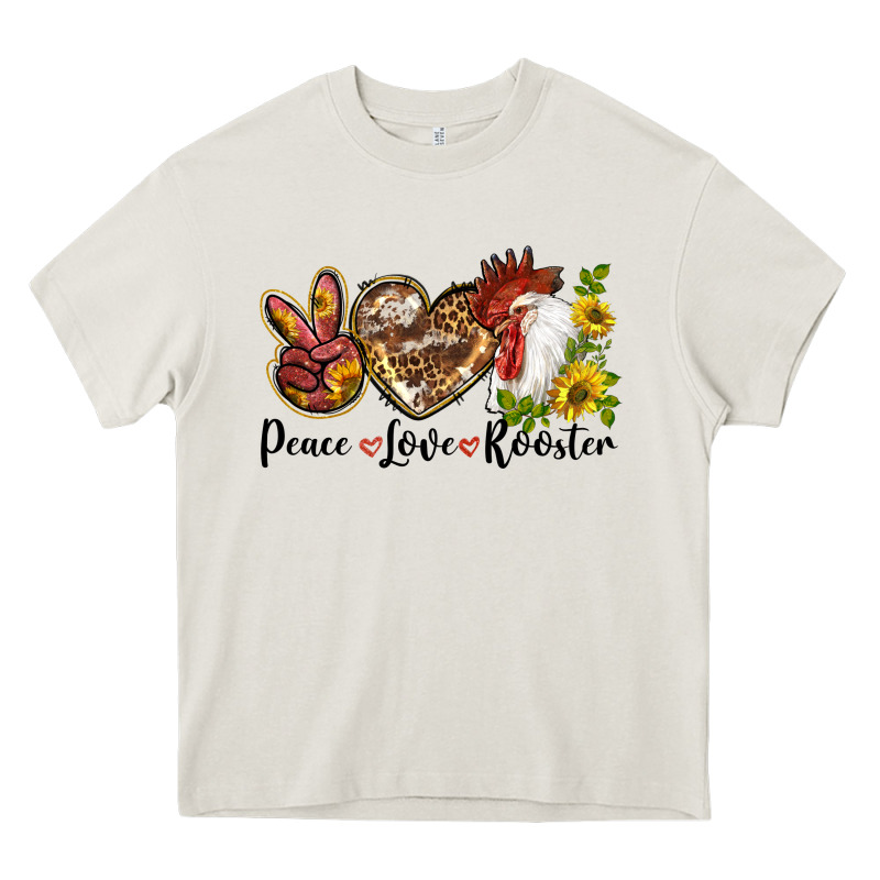 Peace Love Rooster With Sunflower Heavy Core Tee by LillyAllenDesigns | Teevron