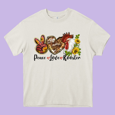Peace Love Rooster With Sunflower Heavy Core Tee Designed By Lillyallendesigns