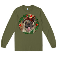 Army Green Christmas Pug With Leopard Long Sleeve Tee - RanaPortraitStore