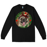 Black Christmas Pug With Leopard Long Sleeve Tee - RanaPortraitStore