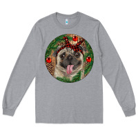 Heather Grey Christmas Pug With Leopard Long Sleeve Tee - RanaPortraitStore