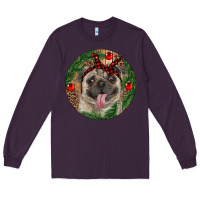 Plum Christmas Pug With Leopard Long Sleeve Tee - RanaPortraitStore