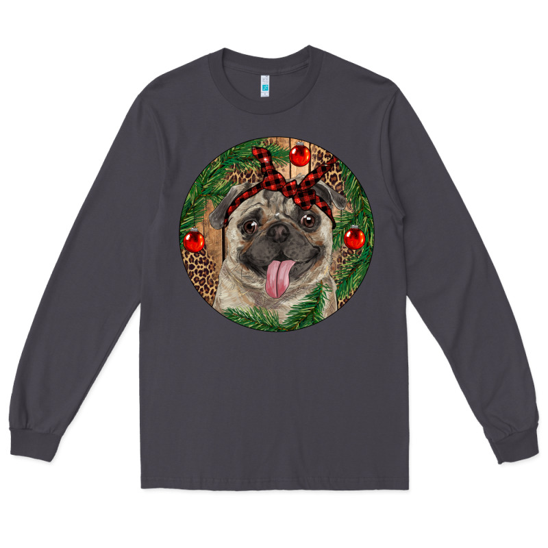 Christmas Pug With Leopard Long Sleeve Tee by RanaPortraitStore | Teevron
