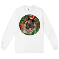 White Christmas Pug With Leopard Long Sleeve Tee - RanaPortraitStore