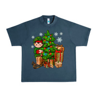 Midnight Navy Christmas Elf With Gift Urban Heavy Tee - BundleAndBundleShop