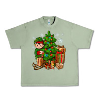 Oil Green Christmas Elf With Gift Urban Heavy Tee - BundleAndBundleShop