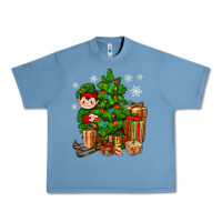 Pebble Blue Christmas Elf With Gift Urban Heavy Tee - BundleAndBundleShop