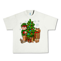 Pistachio Christmas Elf With Gift Urban Heavy Tee - BundleAndBundleShop