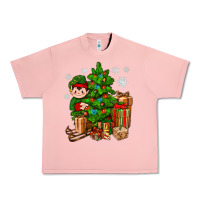 Salmon Christmas Elf With Gift Urban Heavy Tee - BundleAndBundleShop