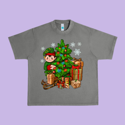 Christmas Elf With Gift Urban Heavy Tee Designed By Bundleandbundleshop