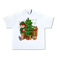 White Christmas Elf With Gift Urban Heavy Tee - BundleAndBundleShop